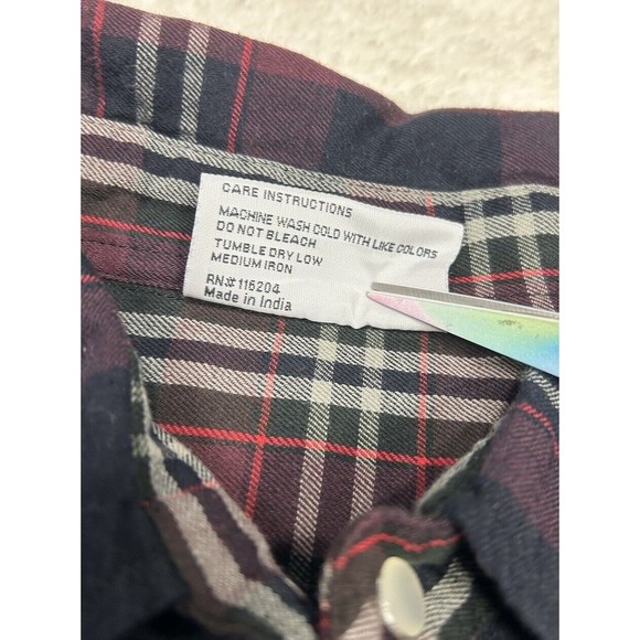 Vintage Maroon & Black Plaid Pearl Snap Western Flannel Shirt Men's Size Large - Picture 4 of 8